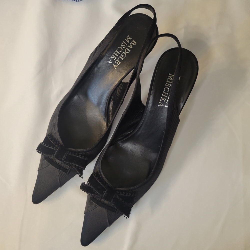 Badgley Mischka Black Satin Slingback Heels